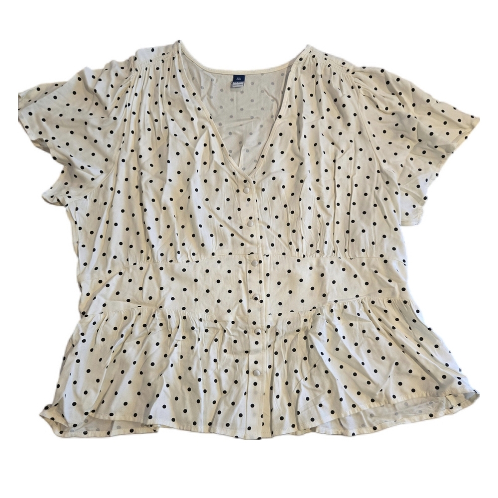 Old Navy Black Polka Dot Cream Blouse